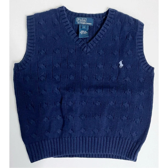 Polo Ralph Lauren • Navy Blue Cable Knit Sweater Vest - Picture 1 of 3